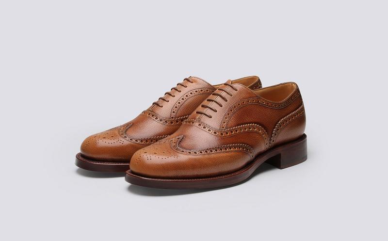 Grenson Shoe No.4 Mens Brogues - Brown Grain Leather on a Leather Sole YQ5397